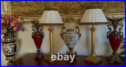 Corinthian Column Antique/Vintage Georgian Style Brass Table Lamps + Lampshades
