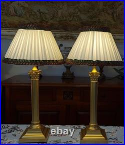 Corinthian Column Antique/Vintage Georgian Style Brass Table Lamps + Lampshades