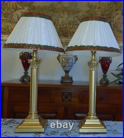 Corinthian Column Antique/Vintage Georgian Style Brass Table Lamps + Lampshades