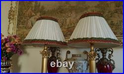 Corinthian Column Antique/Vintage Georgian Style Brass Table Lamps + Lampshades