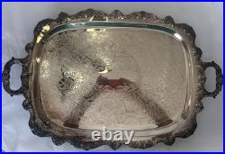 EPCA Poole Silverplate Tray Heated Footed Handles Old English Antique / Vintage