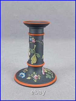 Early 19th Century Wedgwood Enameled & Gilt Floral Black Basalt Candlestick