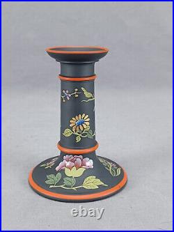 Early 19th Century Wedgwood Enameled & Gilt Floral Black Basalt Candlestick