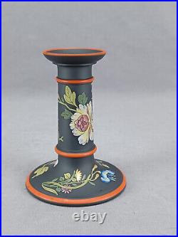 Early 19th Century Wedgwood Enameled & Gilt Floral Black Basalt Candlestick