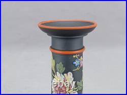 Early 19th Century Wedgwood Enameled & Gilt Floral Black Basalt Candlestick
