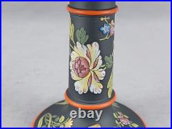 Early 19th Century Wedgwood Enameled & Gilt Floral Black Basalt Candlestick