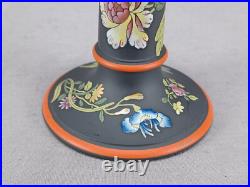 Early 19th Century Wedgwood Enameled & Gilt Floral Black Basalt Candlestick