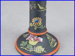 Early 19th Century Wedgwood Enameled & Gilt Floral Black Basalt Candlestick