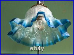 English Antique/Vintage Art Deco Desk Lamp Blue Frosted Glass Shade (1920s)