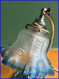 English Antique/Vintage Art Deco Desk Lamp Blue Frosted Glass Shade (1920s)