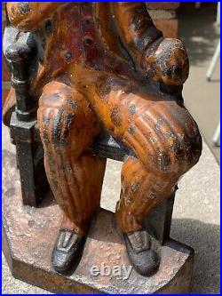 English Antique Vintage Cast Iron Man in Chair Hoisting Ale Mug Doorstop