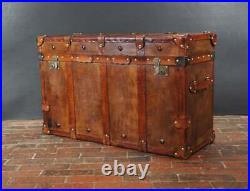 English Handmade Tan Leather Vintage Inspired Coffee Table Trunk A1