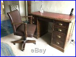 English Oak Industrial Desk Antique Vintage With Swivel Chair