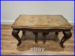 English Queen Anne Style Nest of 3 Burr Walnut & Glass Coffee Table