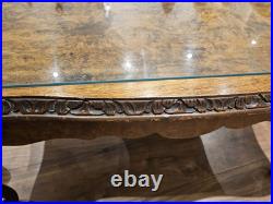 English Queen Anne Style Nest of 3 Burr Walnut & Glass Coffee Table