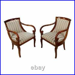 English Regency Vintage 1920s Walnut & upholstered Armchairs -A pair