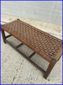 English Rope Hearth Bench Footstool Side Table Vintage Charm 1930s