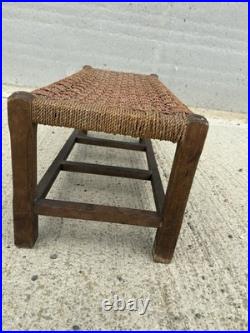 English Rope Hearth Bench Footstool Side Table Vintage Charm 1930s
