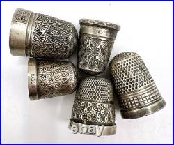 English Silver Thimbles 5 / Vintage / Eswardian Era / VGC / Set Of 5