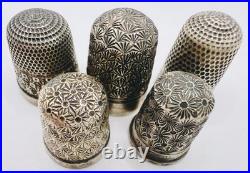 English Silver Thimbles 5 / Vintage / Eswardian Era / VGC / Set Of 5