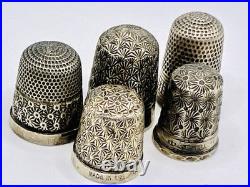 English Silver Thimbles 5 / Vintage / Eswardian Era / VGC / Set Of 5