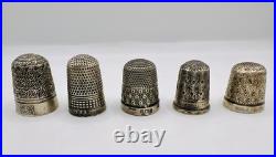 English Silver Thimbles 5 / Vintage / Eswardian Era / VGC / Set Of 5