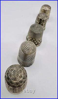 English Silver Thimbles 5 / Vintage / Eswardian Era / VGC / Set Of 5