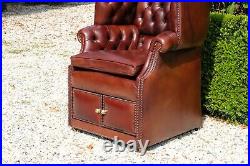 English Vintage Hall Porters Chair, Handdyed Tan Cowhide Leather 160cm / 64 inch