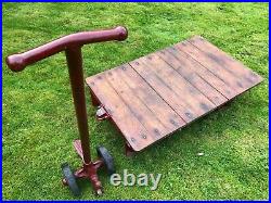 English Vintage Railway Willmot Trolley Oak Iron Plank Top Coffee Wheel Table