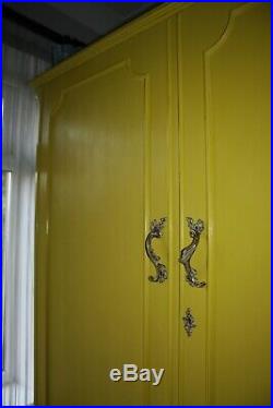 English Yellow Vintage Compactum Wardrobe Interior Lit Hand Painted Annie Sloan