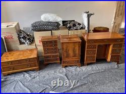 English Yew Veneer Furniture Suite Attributed Bradley Quality Vintage Set