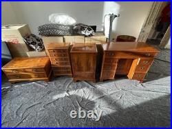 English Yew Veneer Furniture Suite Attributed Bradley Quality Vintage Set