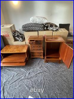 English Yew Veneer Furniture Suite Attributed Bradley Quality Vintage Set