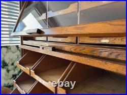 Exceptional 1930s English Oak Vintage Haberdashery Cabinets by Dudley & Co