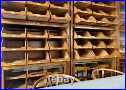 Exceptional 1930s English Oak Vintage Haberdashery Cabinets by Dudley & Co