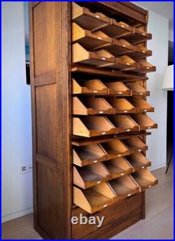 Exceptional 1930s English Oak Vintage Haberdashery Cabinets by Dudley & Co