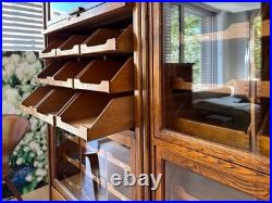 Exceptional 1930s English Oak Vintage Haberdashery Cabinets by Dudley & Co