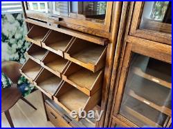 Exceptional 1930s English Oak Vintage Haberdashery Cabinets by Dudley & Co