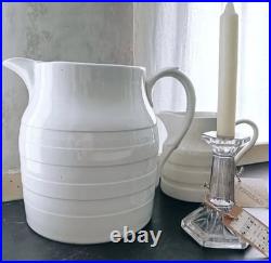 Extremely Large Antique English White Ironstone Banded Kitchen Dairy Jug c. 1900