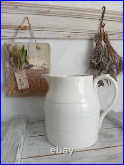 Extremely Large Antique English White Ironstone Banded Kitchen Dairy Jug c. 1900