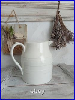 Extremely Large Antique English White Ironstone Banded Kitchen Dairy Jug c. 1900