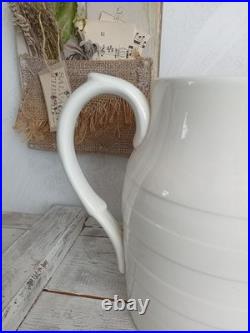 Extremely Large Antique English White Ironstone Banded Kitchen Dairy Jug c. 1900