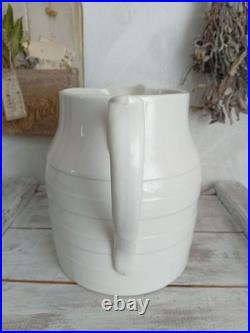 Extremely Large Antique English White Ironstone Banded Kitchen Dairy Jug c. 1900