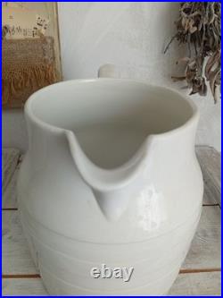 Extremely Large Antique English White Ironstone Banded Kitchen Dairy Jug c. 1900
