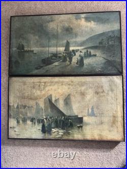 F Arnold Vintage Artist Early Paintings Morning & Evening Fishing Boats