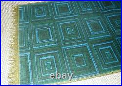 Fab Original Retro Vintage 1960's 1970's CROSSLEY Green Geometric Squares Rug