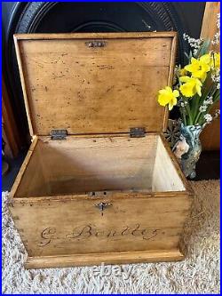 Fabulous Small Antique Vintage Old Painted Pine Chest / Trunk / Box G. Bentley