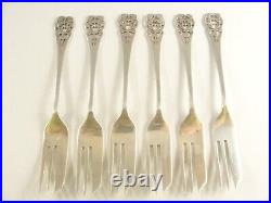 Fine Set 6 Vintage English Silver CAKE FORKS Sheffield 1953 Pierced Terminals