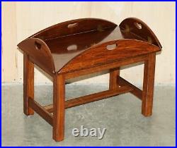 Fine Vintage English Mahogany & Brass Butlers Tray Table With Folding Sides