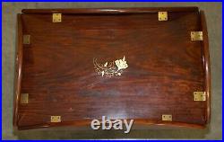 Fine Vintage English Mahogany & Brass Butlers Tray Table With Folding Sides